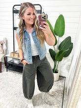 Load image into Gallery viewer, Acid Wash Bubble Pants in Washed Olive Charcoal