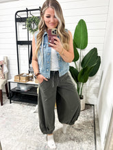 Load image into Gallery viewer, Acid Wash Bubble Pants in Washed Olive Charcoal