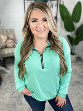 Load image into Gallery viewer, Let Me Think On It Half Zip Pullover in Mint