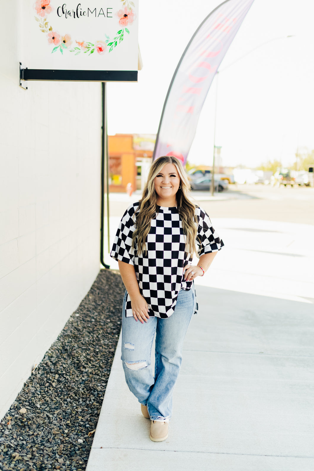 Check Babe Side Slit Top