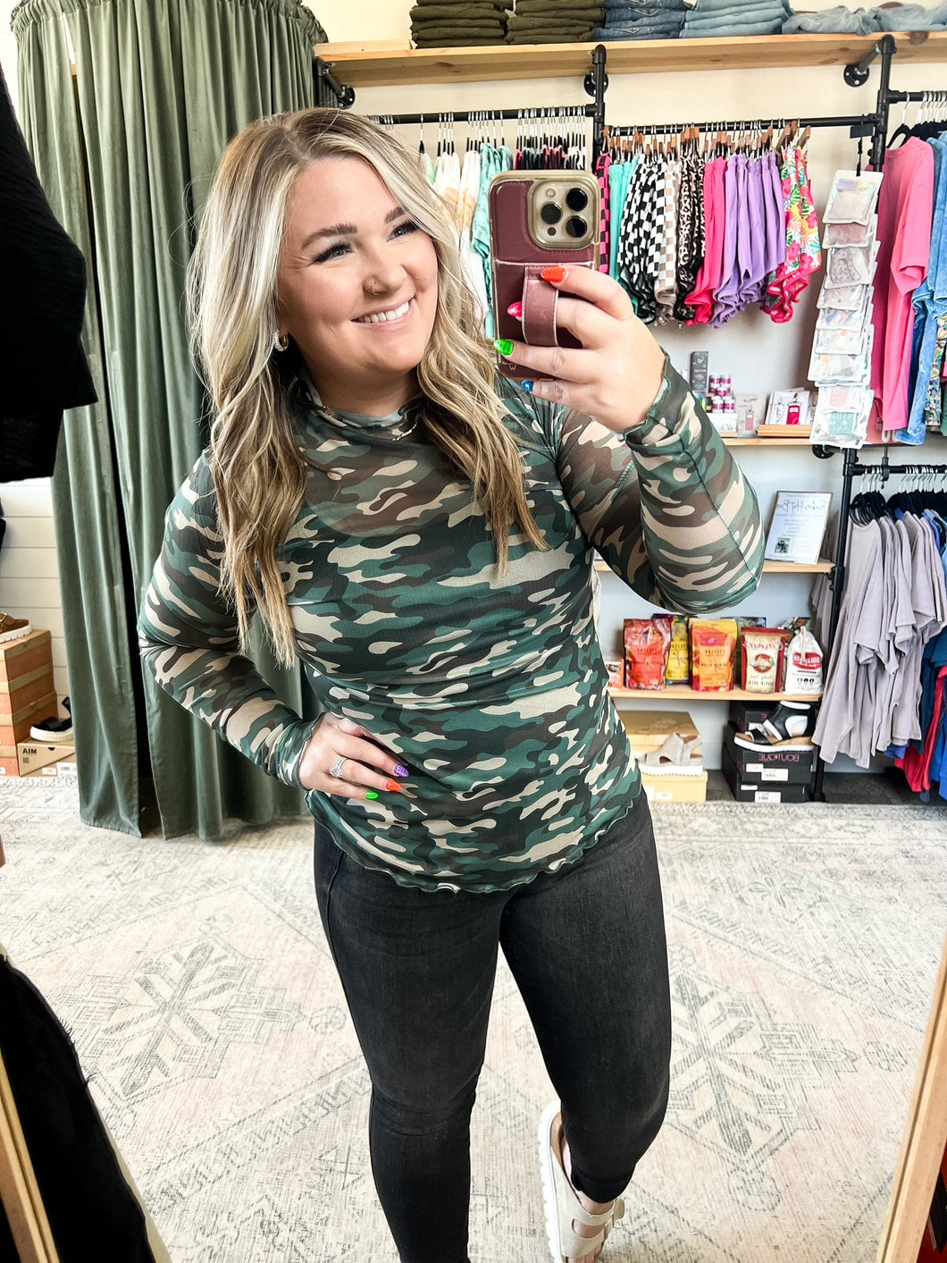 Keigan Mesh Top- Green Camo
