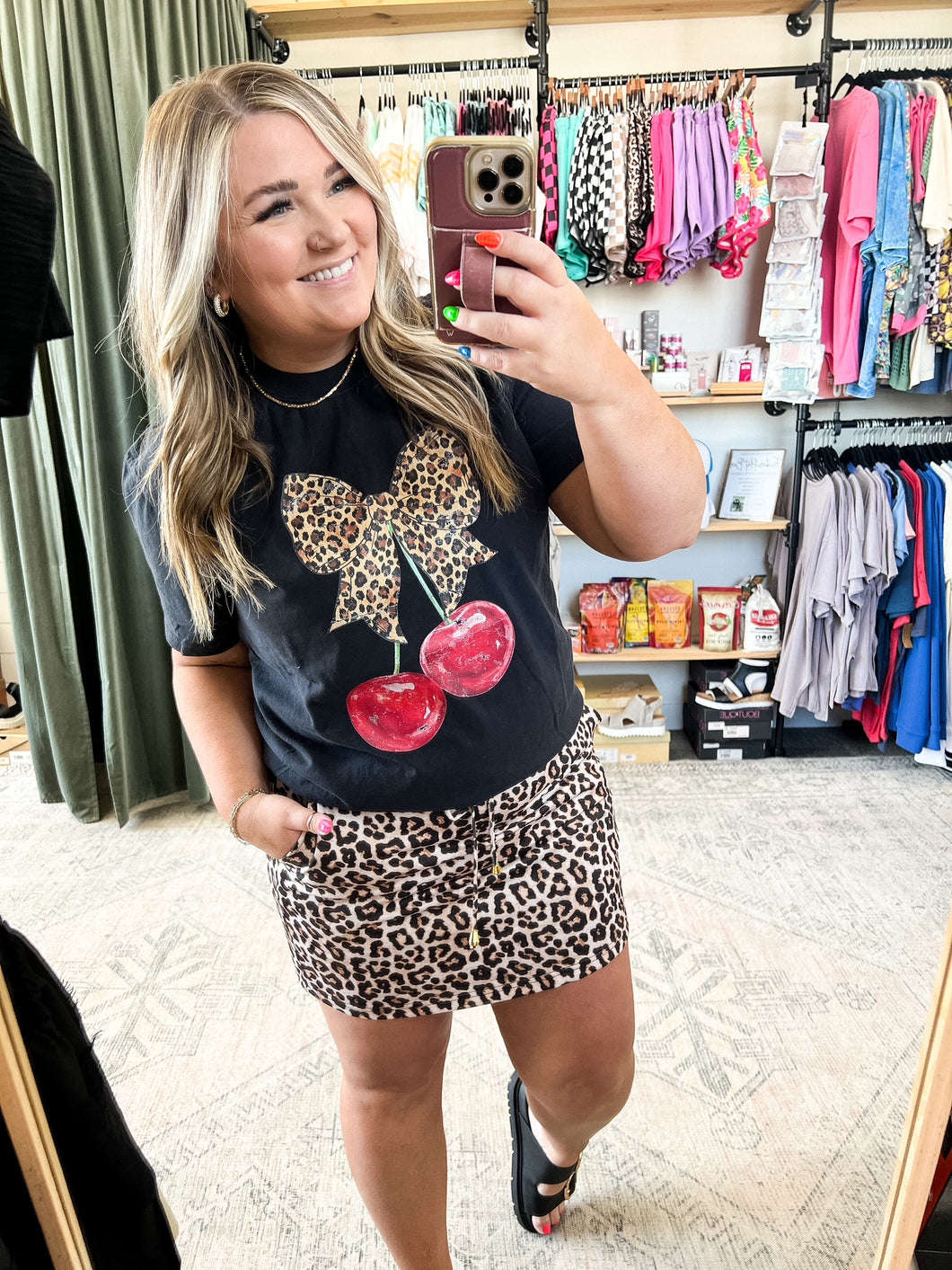 Leopard Cherry Graphic Tee