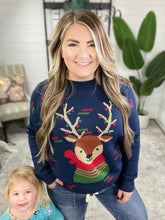 Load image into Gallery viewer, Crew Neck Reindeer Sweater In Navy