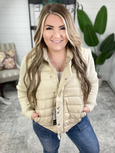 Load image into Gallery viewer, Puffer Sweater Jacket With Knit Detail In Vanilla