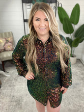 Load image into Gallery viewer, Shimmering Splendor Sequin Shirt Dress