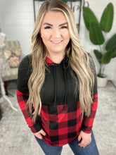 Load image into Gallery viewer, Color Block Hoodie In Red &amp; Black Plaid