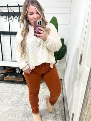 High Waist Garment Dyed Double Cuff Judy Blue Joggers in Auburn