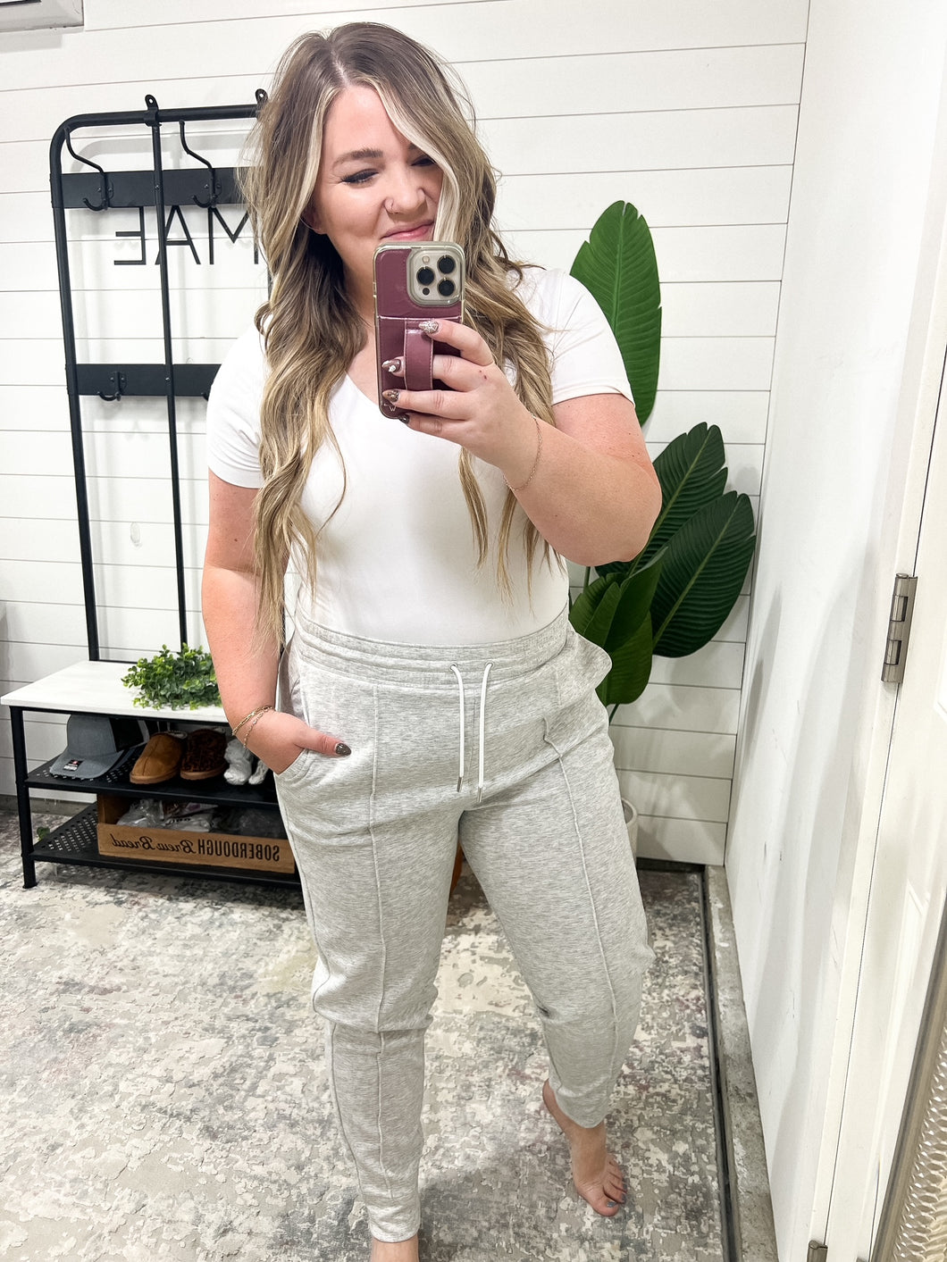 Center Seam Scuba Joggers in Heather Grey