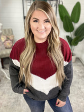 Load image into Gallery viewer, Cozy Knit Sweater In Burgundy White &amp; Grey Chevron