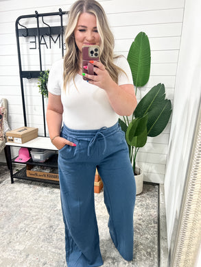 Lounge Line Wide Leg Sweats in Dusty Blue