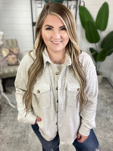 Fleece Button Down Shacket In Light Grey