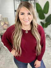 Load image into Gallery viewer, Ribbed Batwing Boat Neck Top in Dark Burgundy