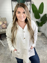 Load image into Gallery viewer, Cozy Oversized Button Front Hooded Pullover In Light Heathered Grey