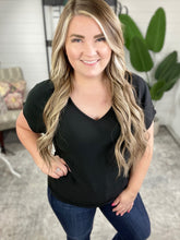 Load image into Gallery viewer, Frequently Asked Questions V-Neck Top in Black