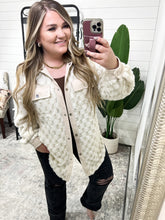 Load image into Gallery viewer, Check Check Cream Fuzzy Snap Button Shacket