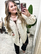 Load image into Gallery viewer, Check Check Cream Fuzzy Snap Button Shacket