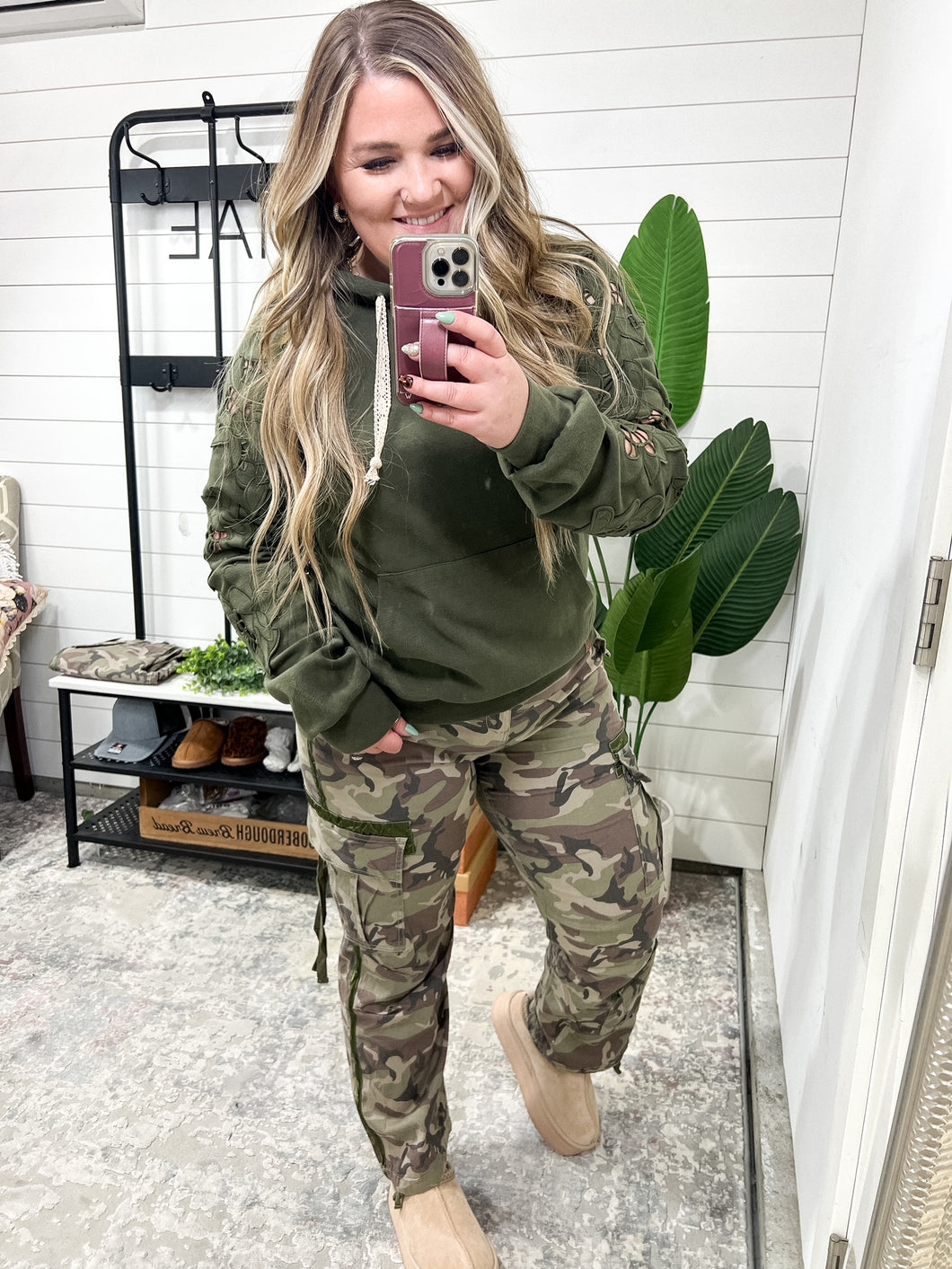 Mid Rise Camo Cargo Pants
