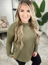 Load image into Gallery viewer, Ribbed Long Sleeve Top With Side Button Detail In Heathered Olive