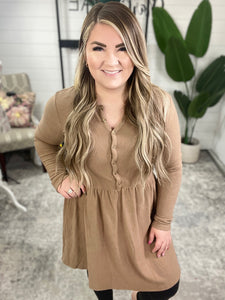 Ultra Soft Button Front Dress In Pecan