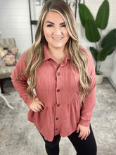 Load image into Gallery viewer, Waffle Knit Button Front Babydoll Top In Rose