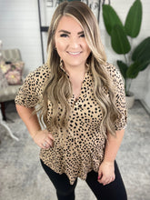 Load image into Gallery viewer, Gabby Front Top With Button Sleeve Detail In Leopard