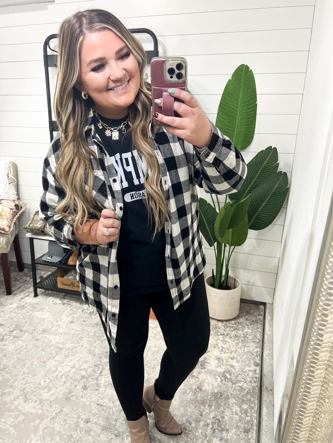 Buffalo Plaid Oversized Shirt in Black