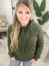 Load image into Gallery viewer, Thermal Pullover Hoodie With Zipper Detail In Olive