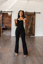 Load image into Gallery viewer, Tummy Control Top Retro Flare Judy Blue Overalls in Black
