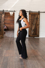 Load image into Gallery viewer, Tummy Control Top Retro Flare Judy Blue Overalls in Black