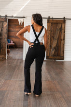 Load image into Gallery viewer, Tummy Control Top Retro Flare Judy Blue Overalls in Black