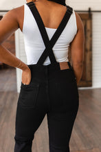 Load image into Gallery viewer, Tummy Control Top Retro Flare Judy Blue Overalls in Black
