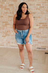 High Rise Rigid Magic Button Fly Judy Blue Cutoff Shorts
