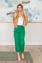 Load image into Gallery viewer, High Rise Control Top Wide Leg Crop Judy Blue Jeans in Kelly Green