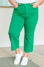 Load image into Gallery viewer, High Rise Control Top Wide Leg Crop Judy Blue Jeans in Kelly Green