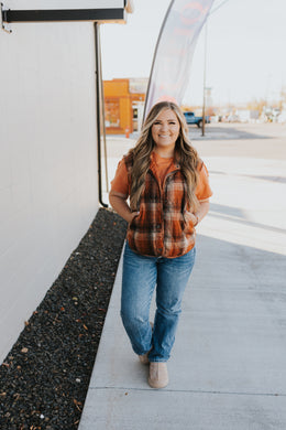 By the Campfire Plaid Vest in Rust