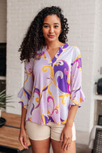 Load image into Gallery viewer, Lizzy Bell Sleeve Top in Regal Lavender and Gold