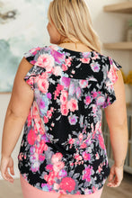 Load image into Gallery viewer, Lizzy Flutter Sleeve Top in Black and Dusty Pink Floral