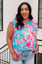 Load image into Gallery viewer, Lizzy Flutter Sleeve Top in Blue and Pink Roses