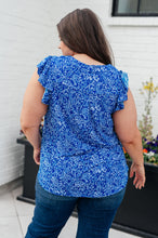 Load image into Gallery viewer, Lizzy Flutter Sleeve Top in Royal Blue and White Floral