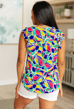 Load image into Gallery viewer, Lizzy Flutter Sleeve Top in Royal and Magenta Mod Floral