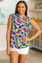 Load image into Gallery viewer, Lizzy Flutter Sleeve Top in Royal and Magenta Mod Floral