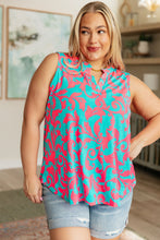Load image into Gallery viewer, Lizzy Tank Top in Aqua and Pink Filigree