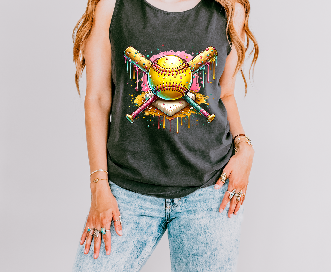 Drip Softball Home Plate Graphic Tank Top