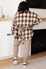 Load image into Gallery viewer, Outside Stroll Plaid Waist Tie Shacket In Brown