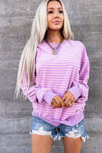 Load image into Gallery viewer, PREORDER: Ampersand Performance Fleece University Pullover - Orchid Stripe