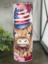 Load image into Gallery viewer, Patriotic Alcohol Ink Highland Cow 20oz Skinny Tumbler