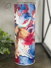 Load image into Gallery viewer, Patriotic Alcohol Ink Highland Cow 20oz Skinny Tumbler