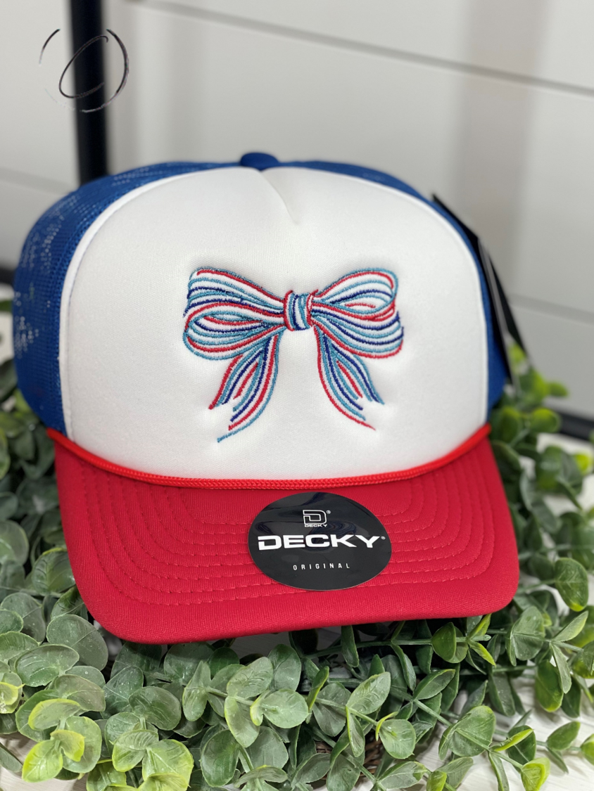 Adult Patriotic Doodle Bow Embroidered Foam Snapback Hat