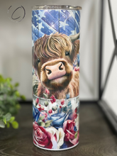 Load image into Gallery viewer, Patriotic Floral Highland Calf 20oz Skinny Tumbler