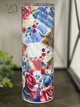 Load image into Gallery viewer, Patriotic Floral Highland Calf 20oz Skinny Tumbler